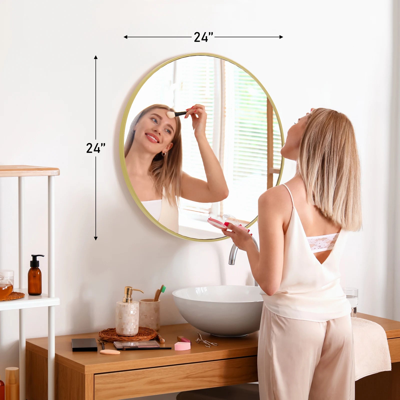 Large Gold Round Vanity Mirror for Wall Matte Metal Framed