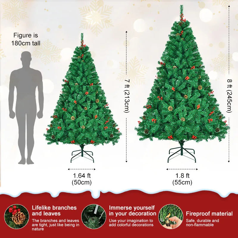 7FT/8FT Pre-Artificial Christmas Tree, with Metal Hinges 1000 PVC Branches