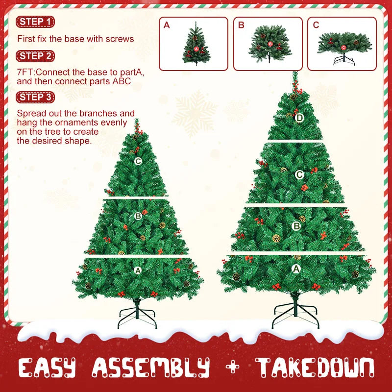 7FT/8FT Pre-Artificial Christmas Tree, with Metal Hinges 1000 PVC Branches