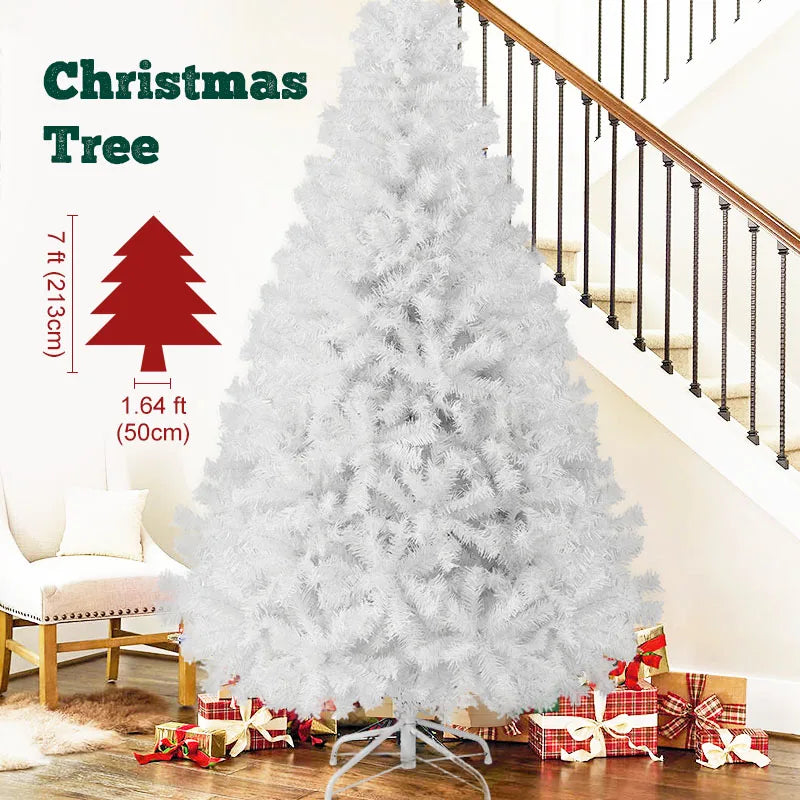 7FT White Christmas Tree with Metal Base