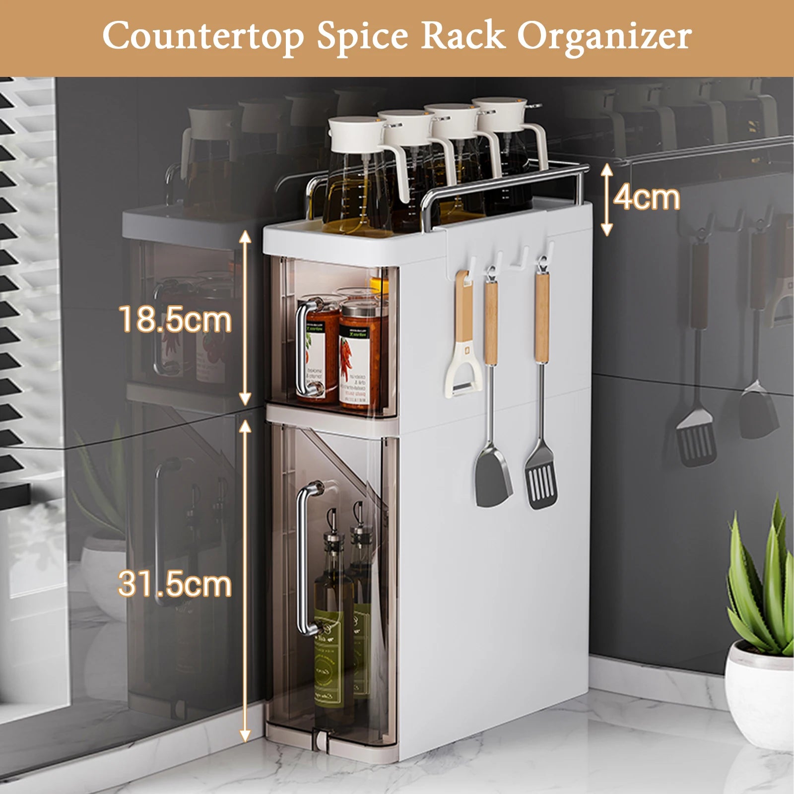 Pull-Out Kitchen Spice Rack Narrow Countertop Organizer