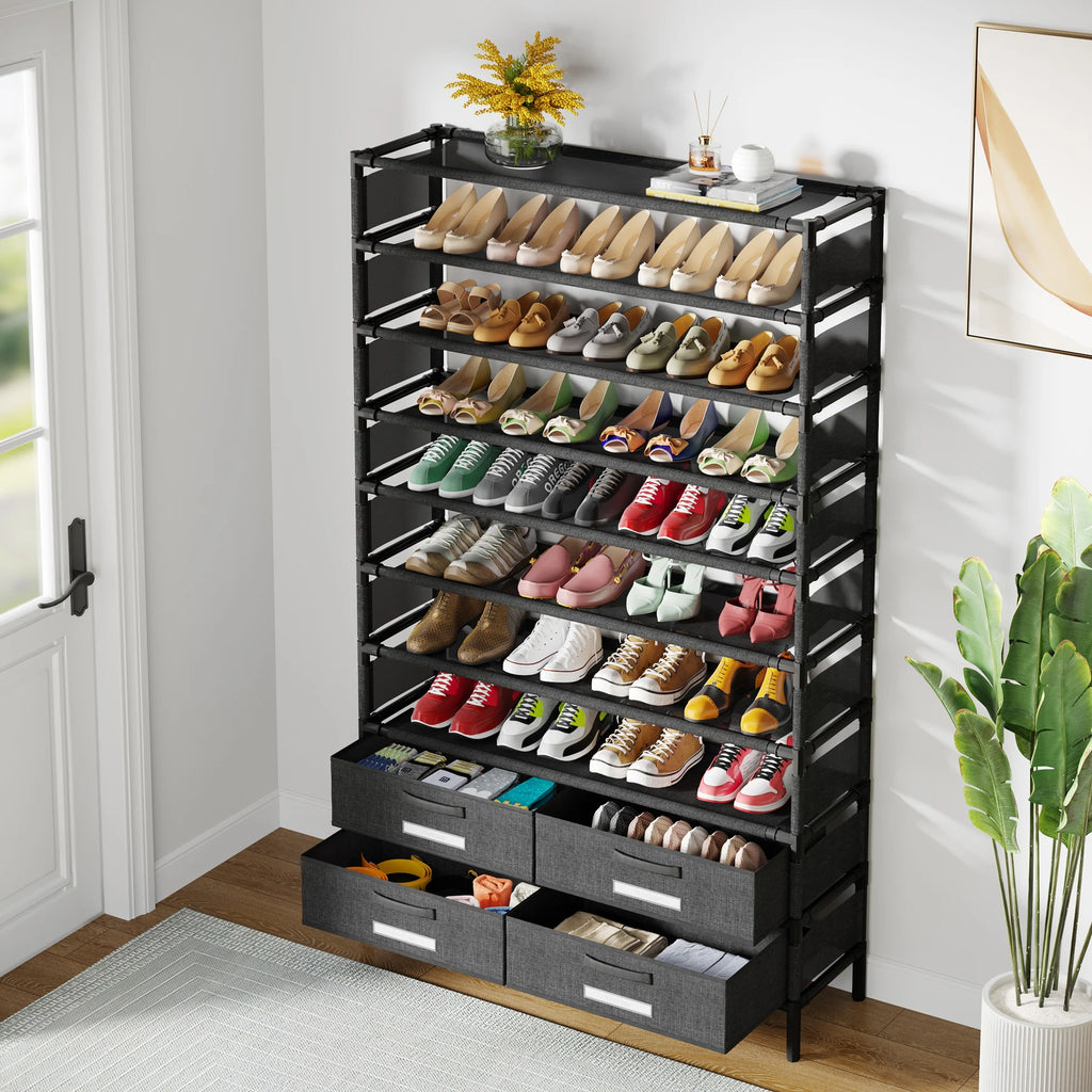 10 Tier Shoe Rack Organizer with 4 Bins Drawers for Closet Entryway,