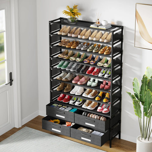 10 Tier Shoe Rack Organizer with 4 Bins Drawers for Closet Entryway,