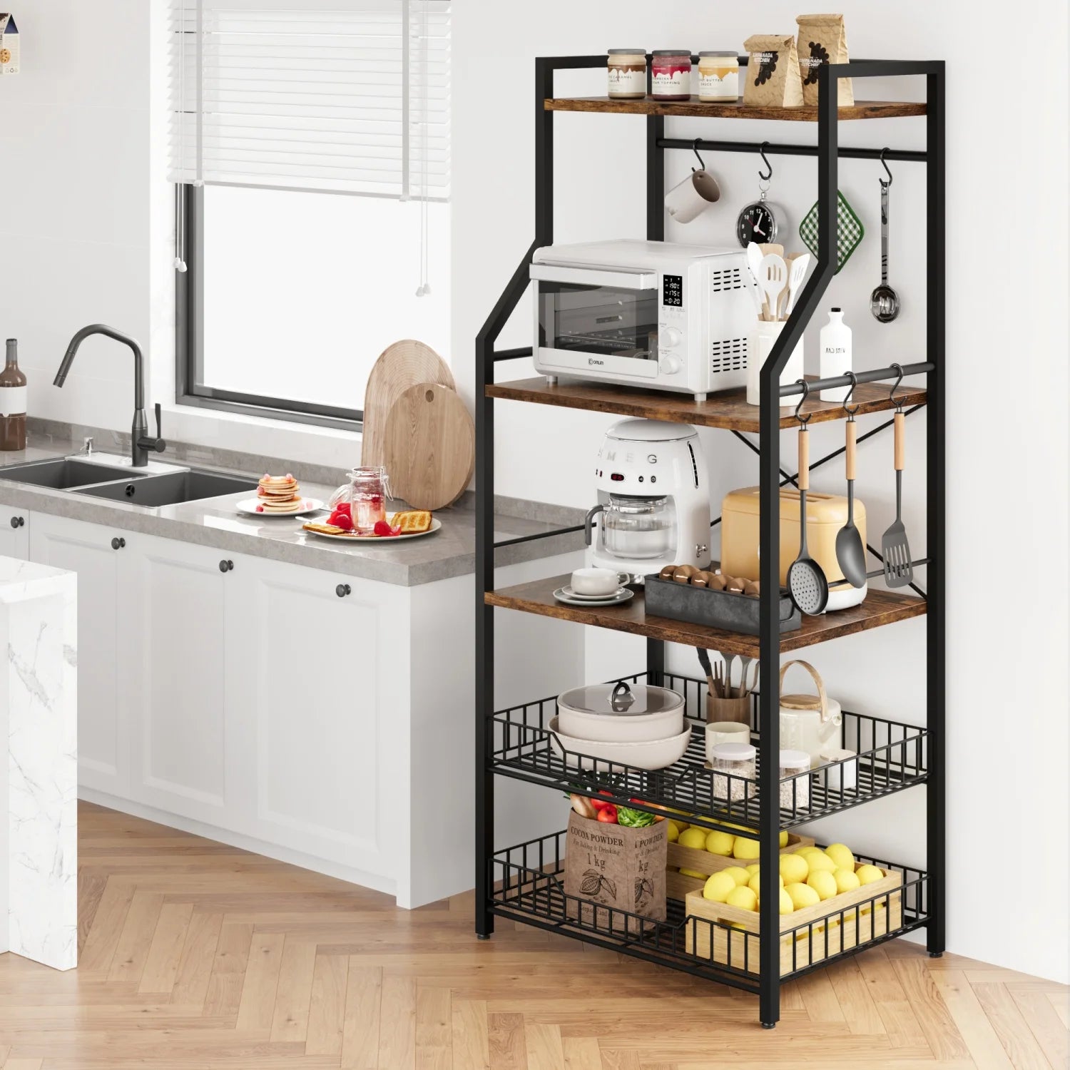 Kitchen Bakers Rack Microwave Oven Stand with 2 Large Wire Basket