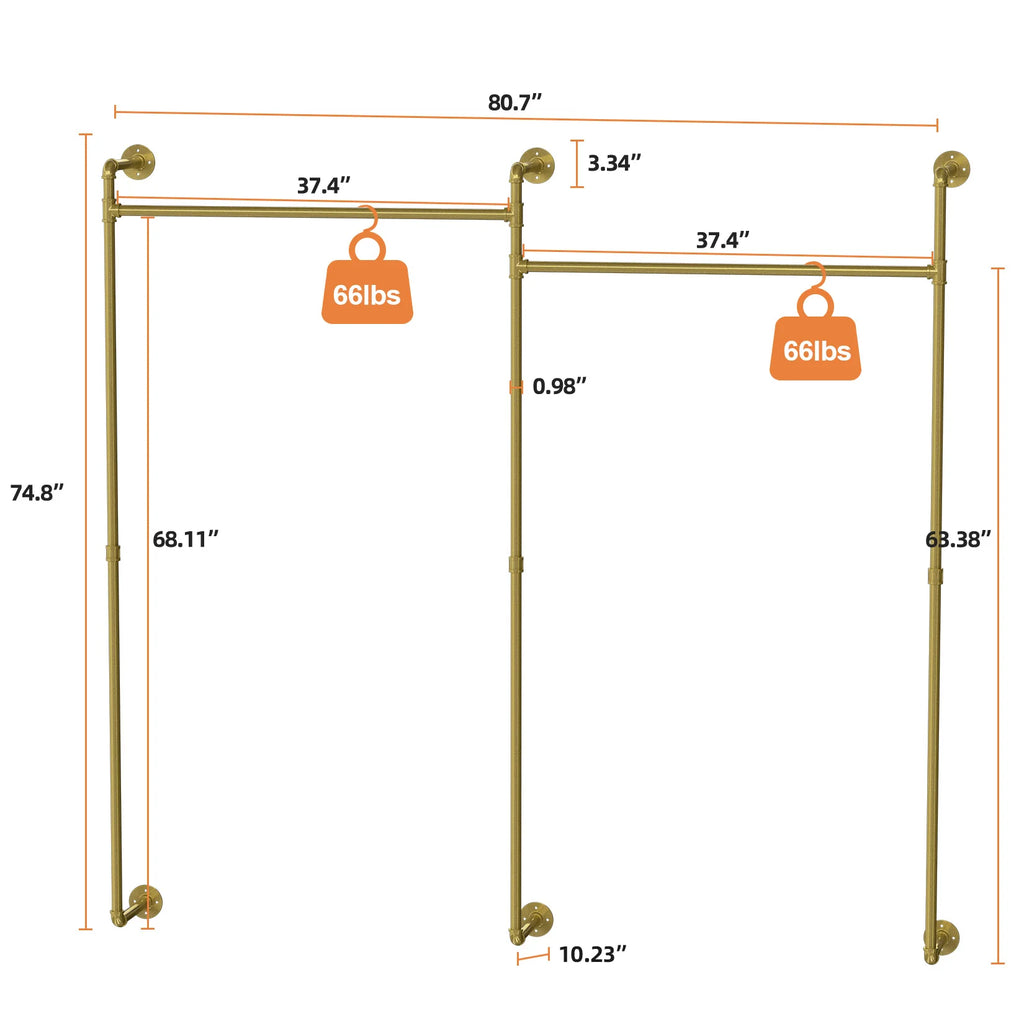 Industrial Pipe Clothing Rack Wall Mounted