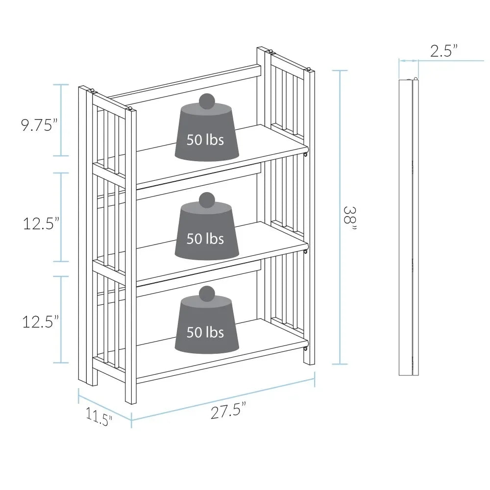 3 Tier Folding Bookcase  Espresso Open Storage Book Shelves