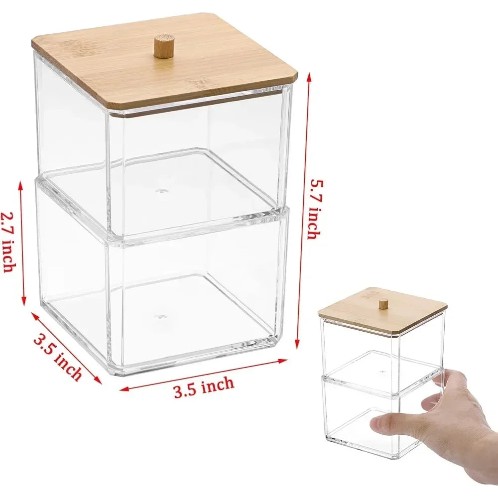 Clear stackable paper clip holder Bamboo cover 2-layer paper clip box