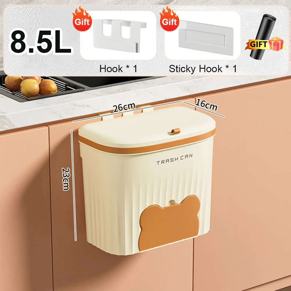 8.5/12L Kitchen Wastebasket Wall Mounted Trash Can With Lid