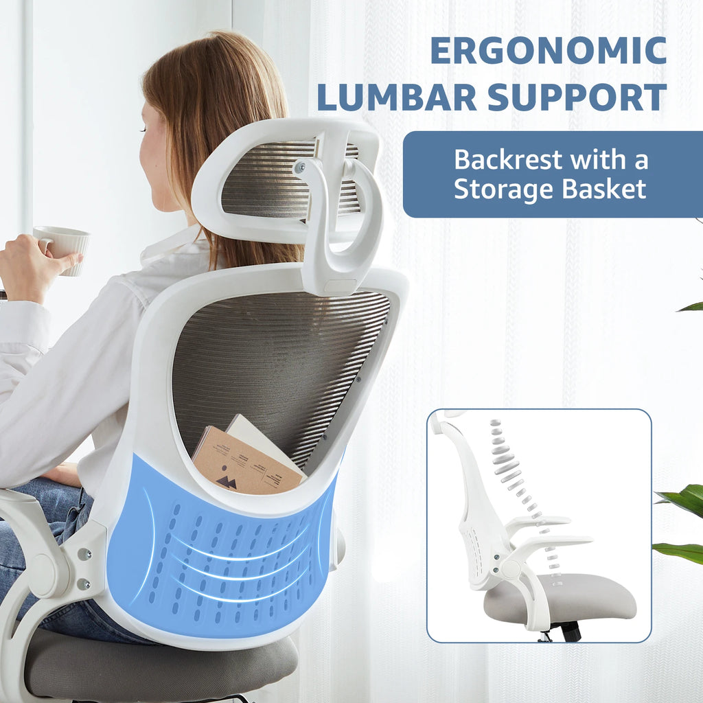 Mesh Ergonomic Office Computer Desk Chair Flip-up Arms Adjustable Headrests
