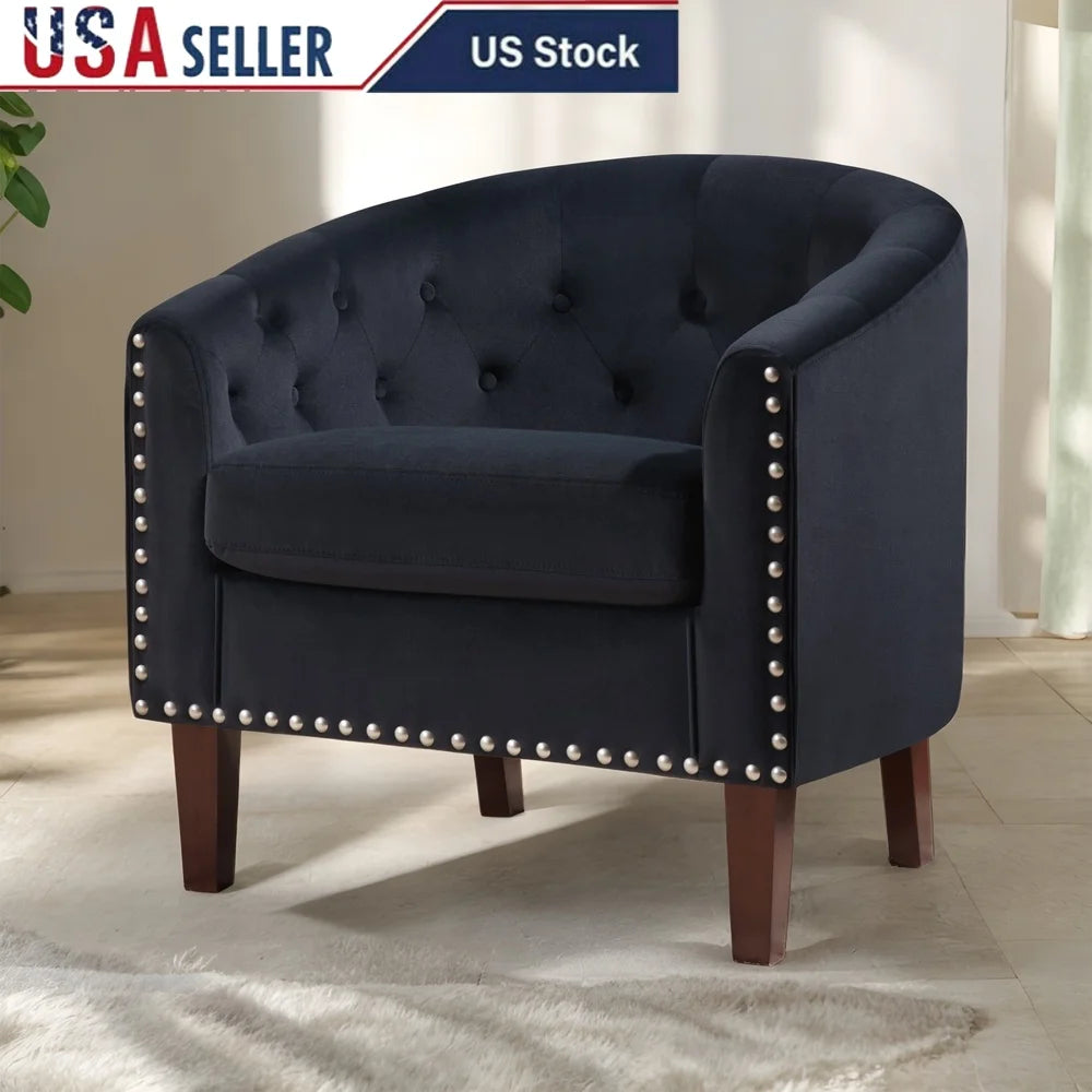 Elegant Velvet Barrel Accent Chair with Nailhead Trim Ergonomic Design