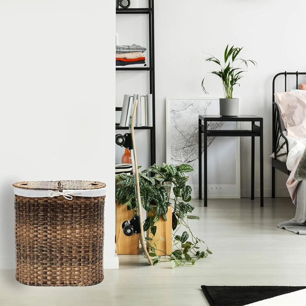 Handwoven Portable Laundry Bin Basket with Carrying Handles