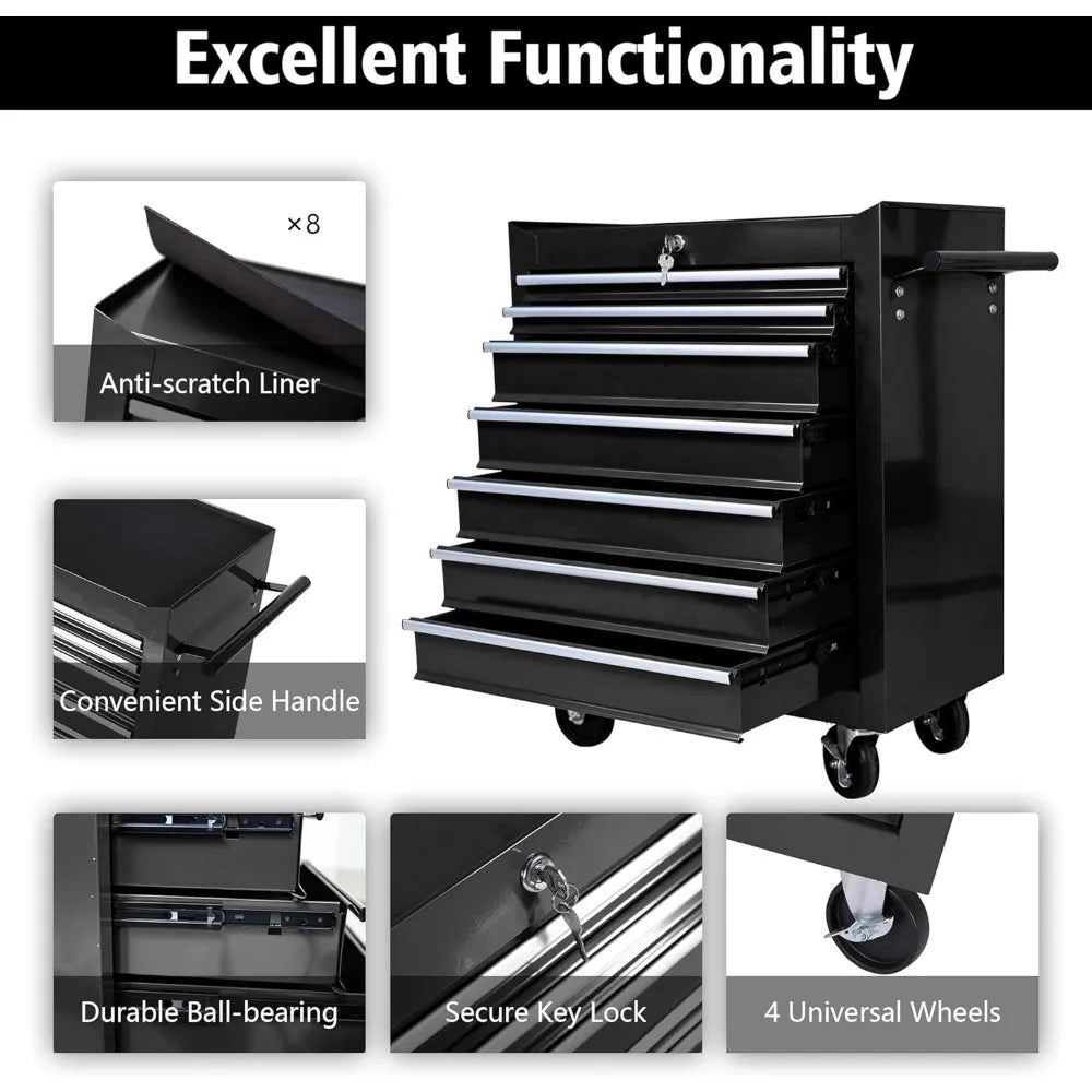 Tool Cart with 7 Organizer Tray Divider Set & Wheels