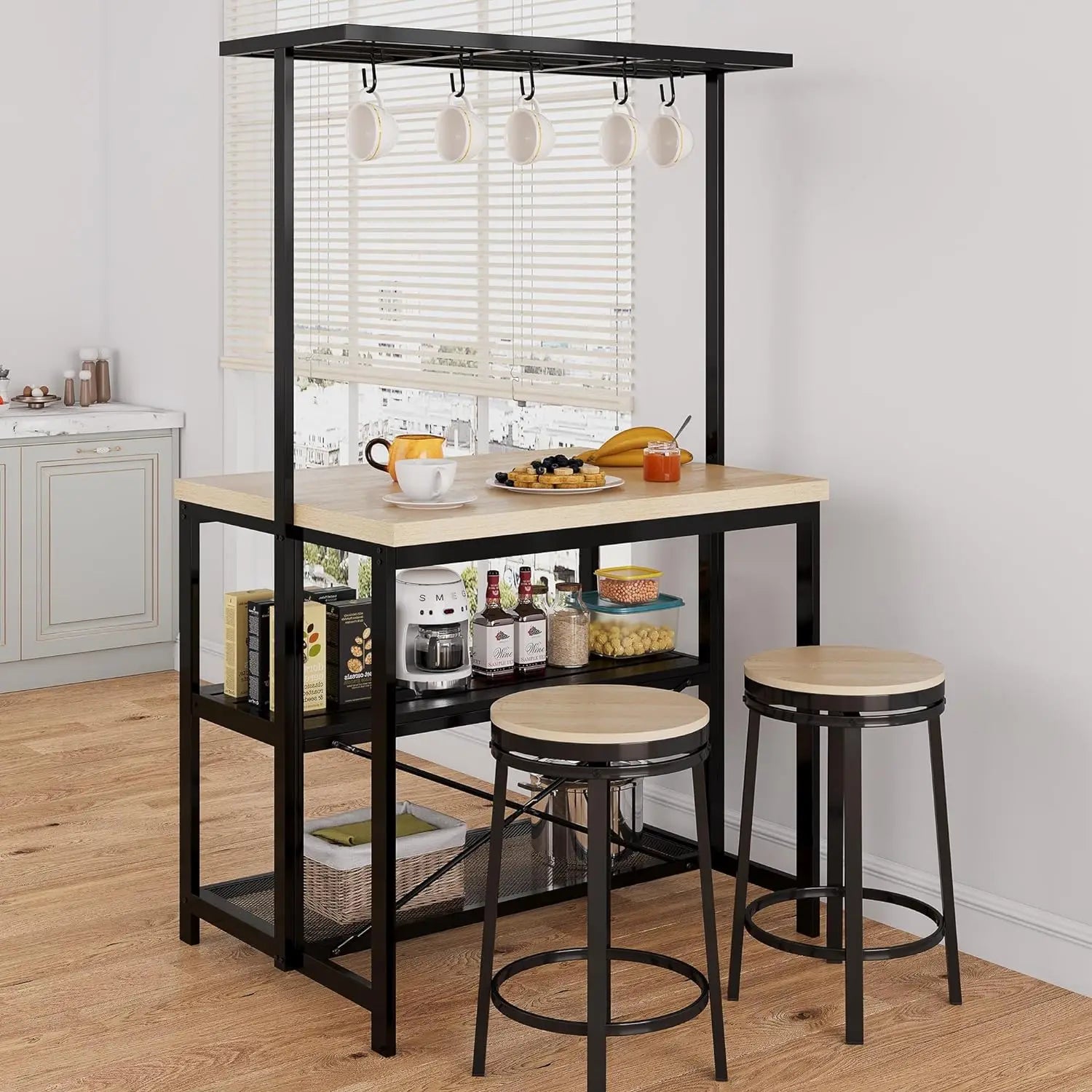 Kitchen Island with Storage ,3 Tier Microwave Stand Oven Shelf Bar Table