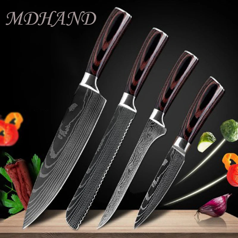 Sharp Chef Knife Stainless Steel Laser Damascus Style Cleaver