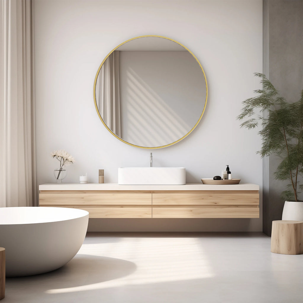 Large Gold Round Vanity Mirror for Wall Matte Metal Framed