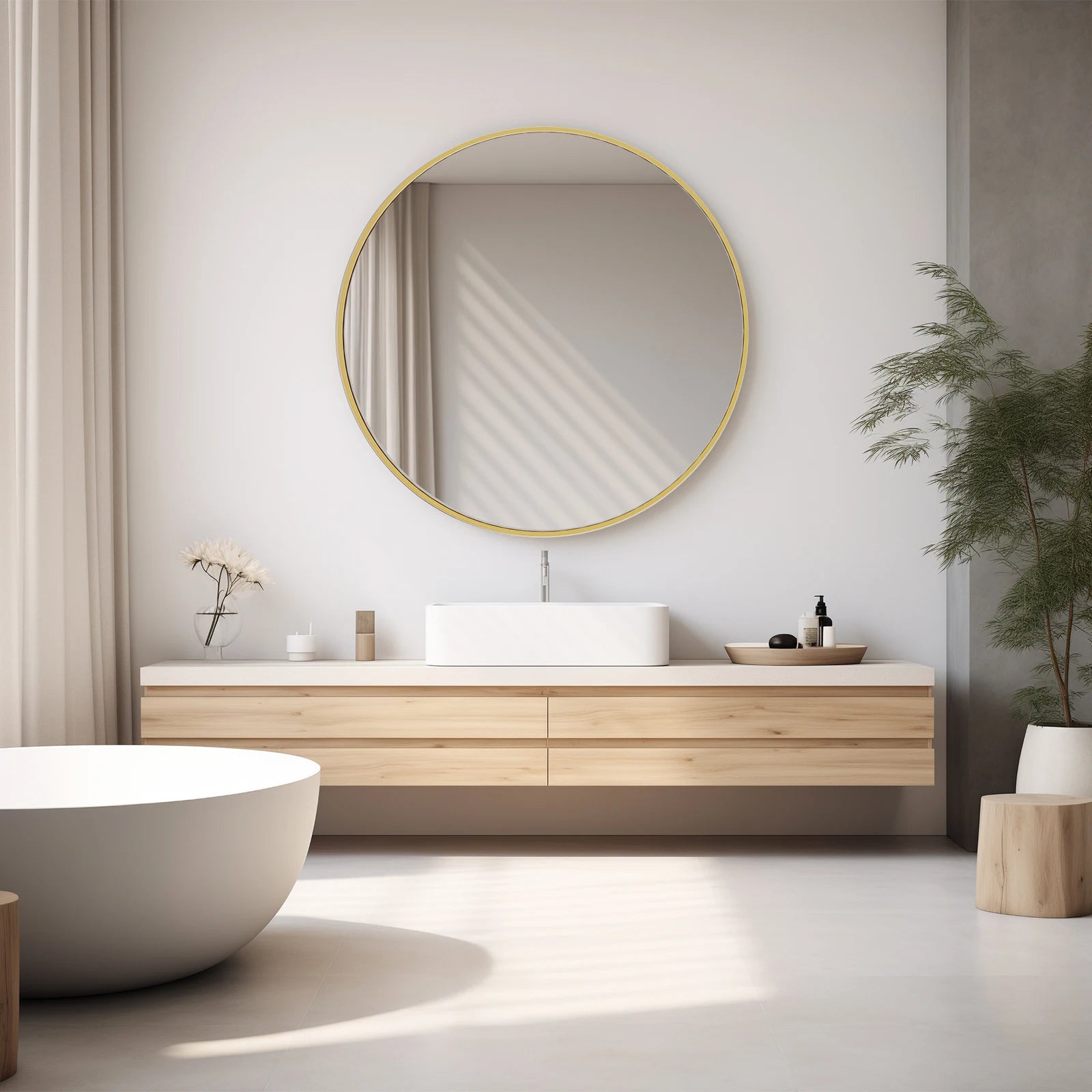 Large Gold Round Vanity Mirror for Wall Matte Metal Framed