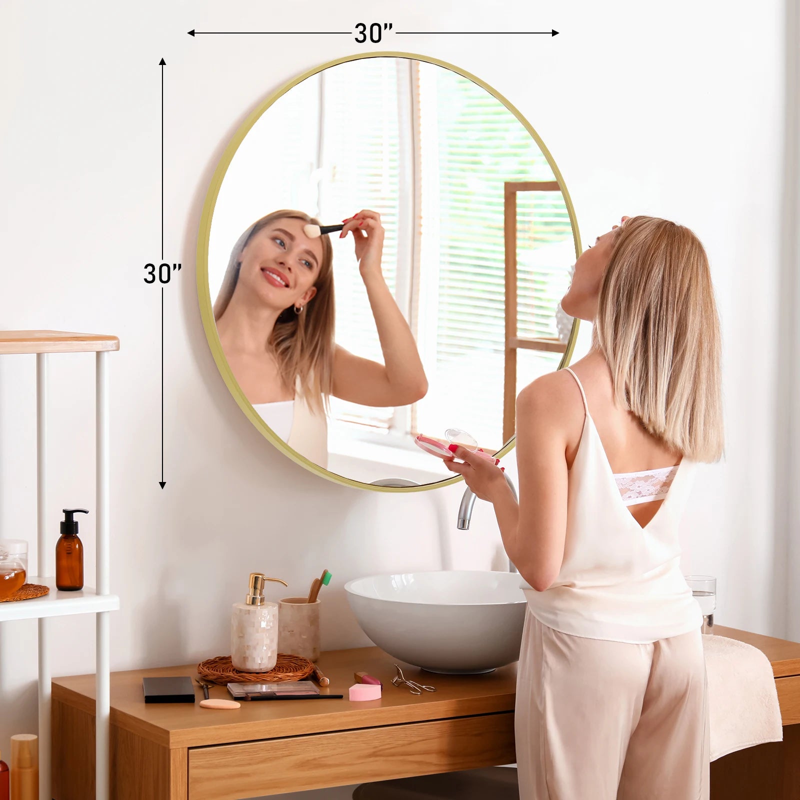 Large Gold Round Vanity Mirror for Wall Matte Metal Framed
