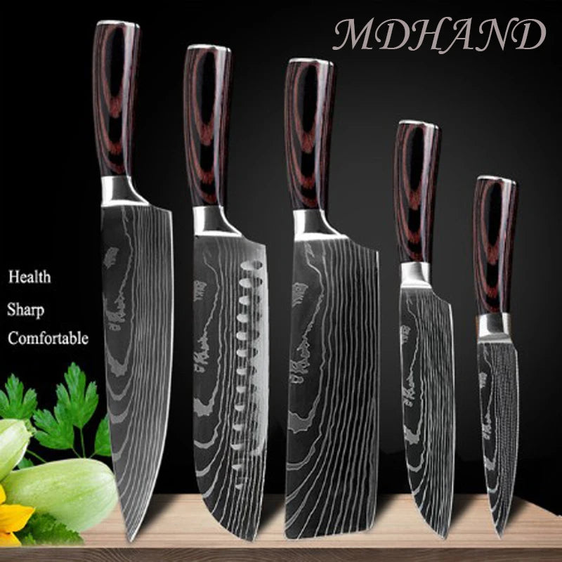 Sharp Chef Knife Stainless Steel Laser Damascus Style Cleaver