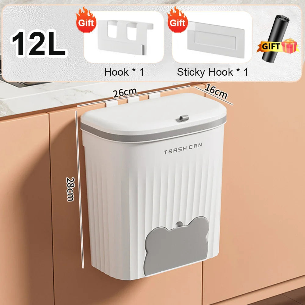 8.5/12L Kitchen Wastebasket Wall Mounted Trash Can With Lid