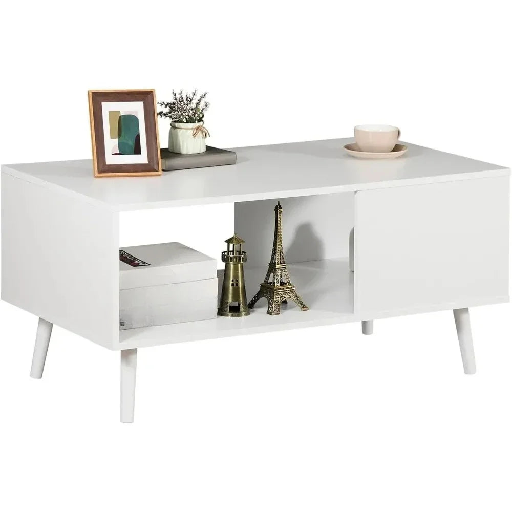 Wooden Coffee Table with Open Storage Shelf