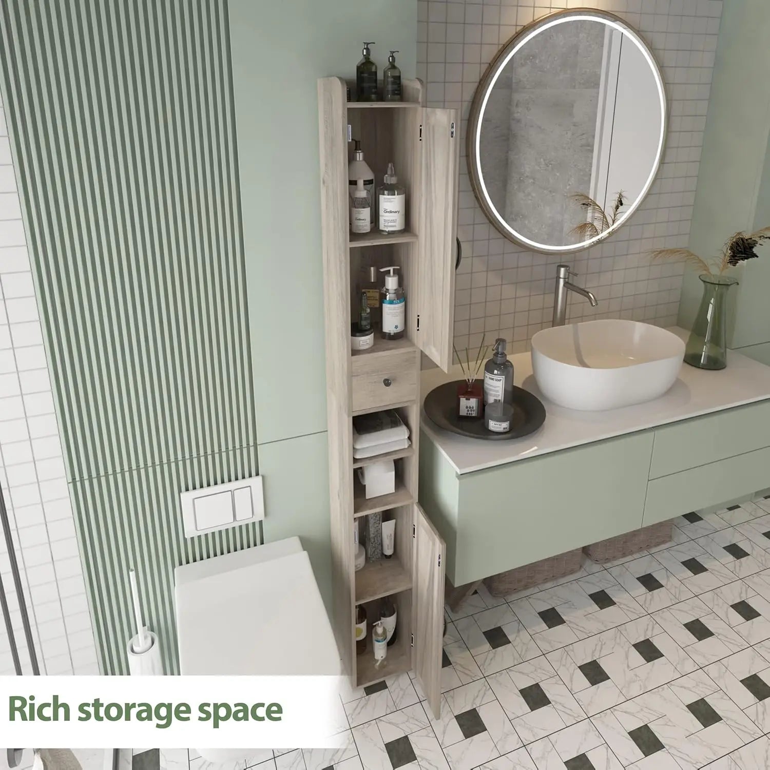 Adjustable Shelf. Retractable Paper Rod. 8 Compartments.