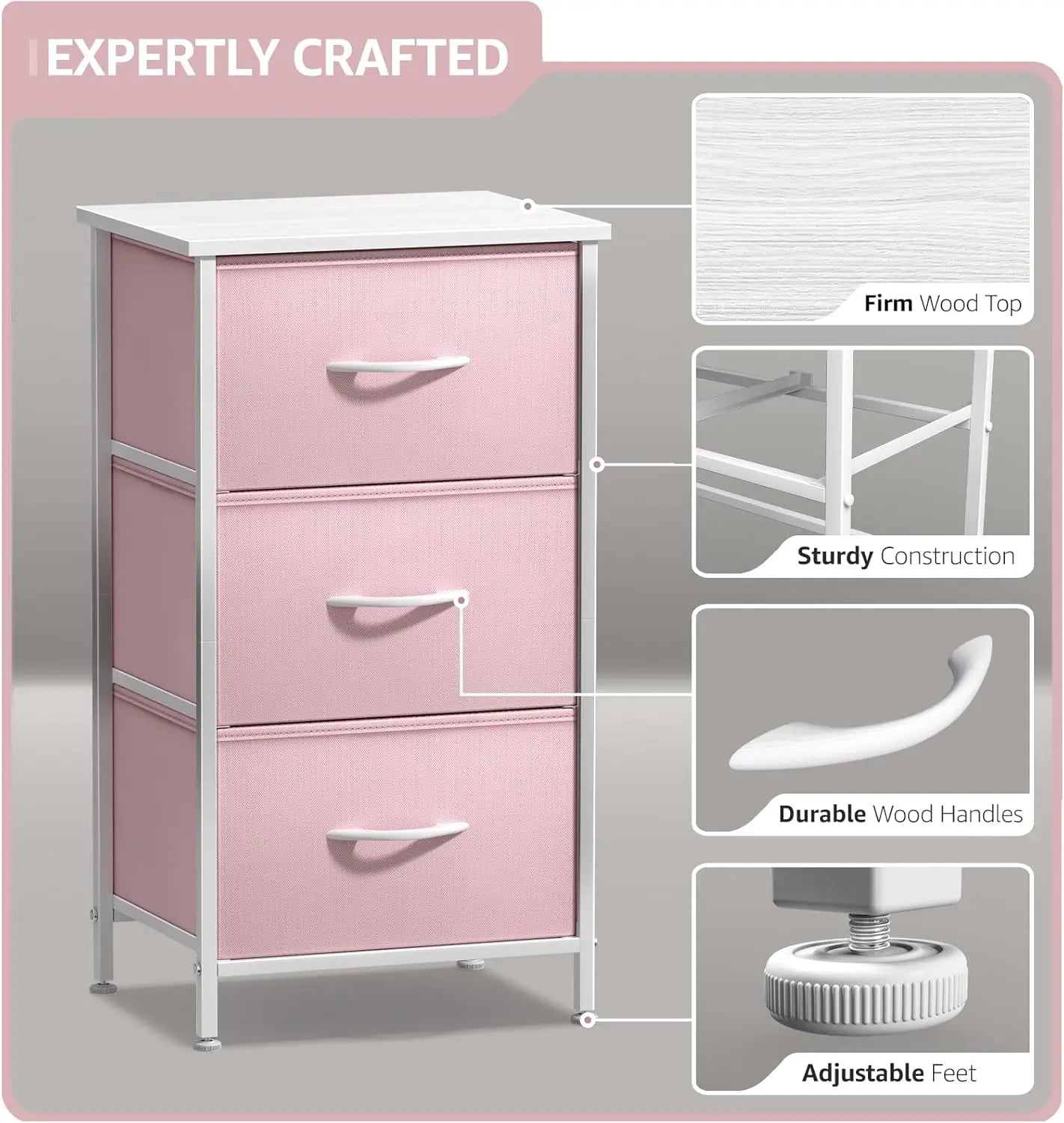 Nightstand with 3 Drawers  Accent End Table Chest for Home