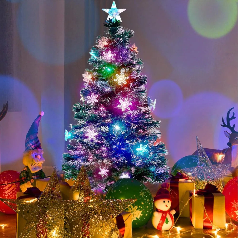 Pre-Lit Artificial Christmas Tree, Lighted Optical Fiber with RGB Color Changing LED Lights