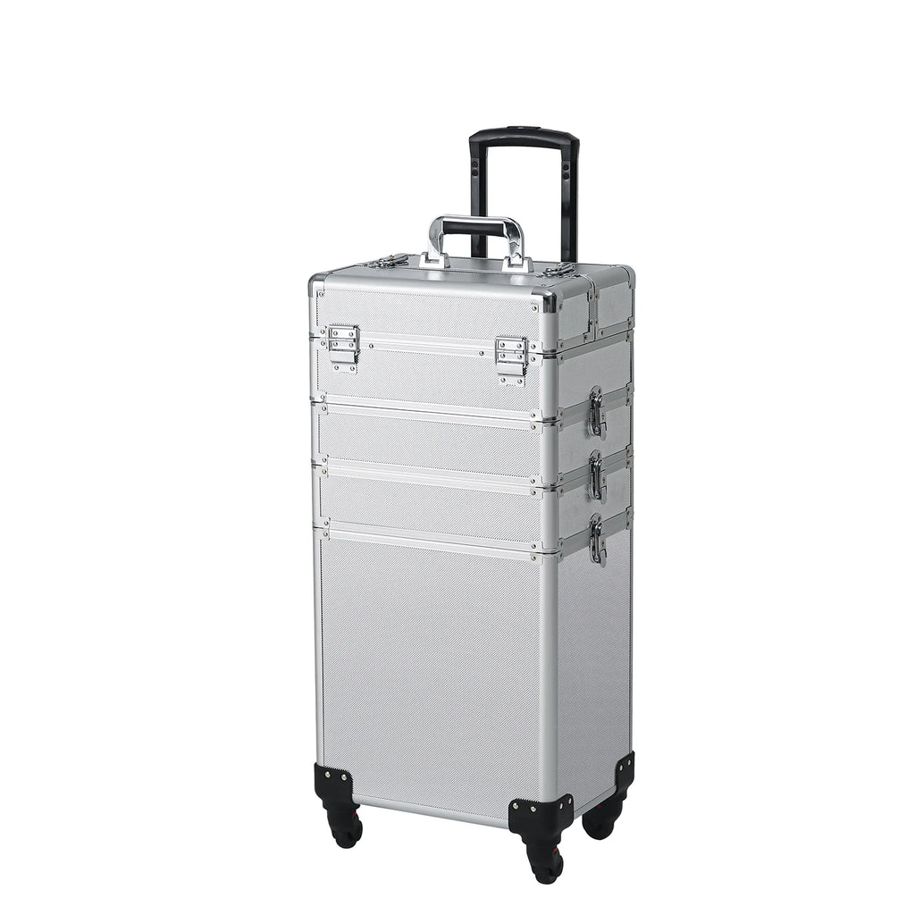 4-in-1 Draw-bar Style Interchangeable Aluminum Rolling Makeup Case