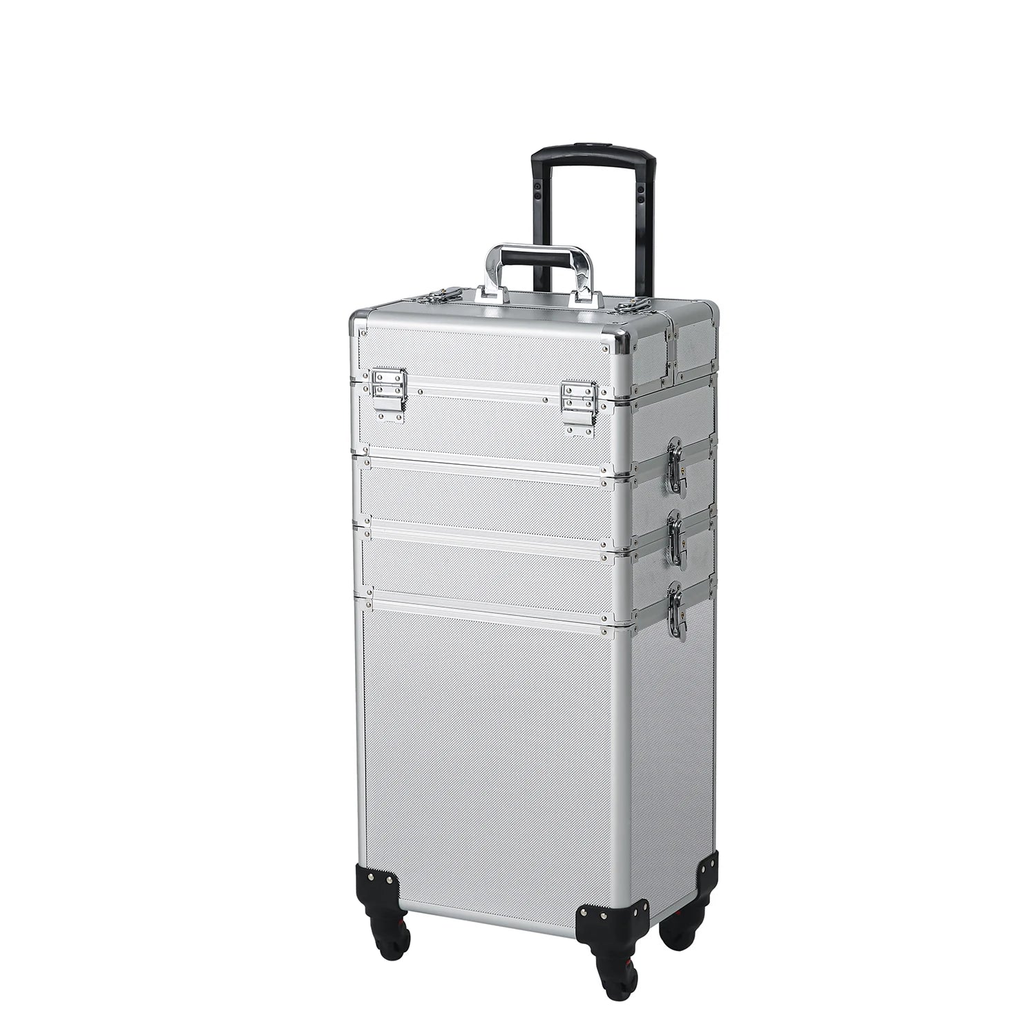 4-in-1 Draw-bar Style Interchangeable Aluminum Rolling Makeup Case