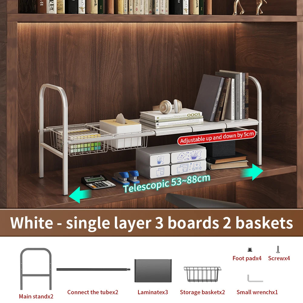 Expandable Cabinet Shelf Organizer Storage Rack With Removable Baskets