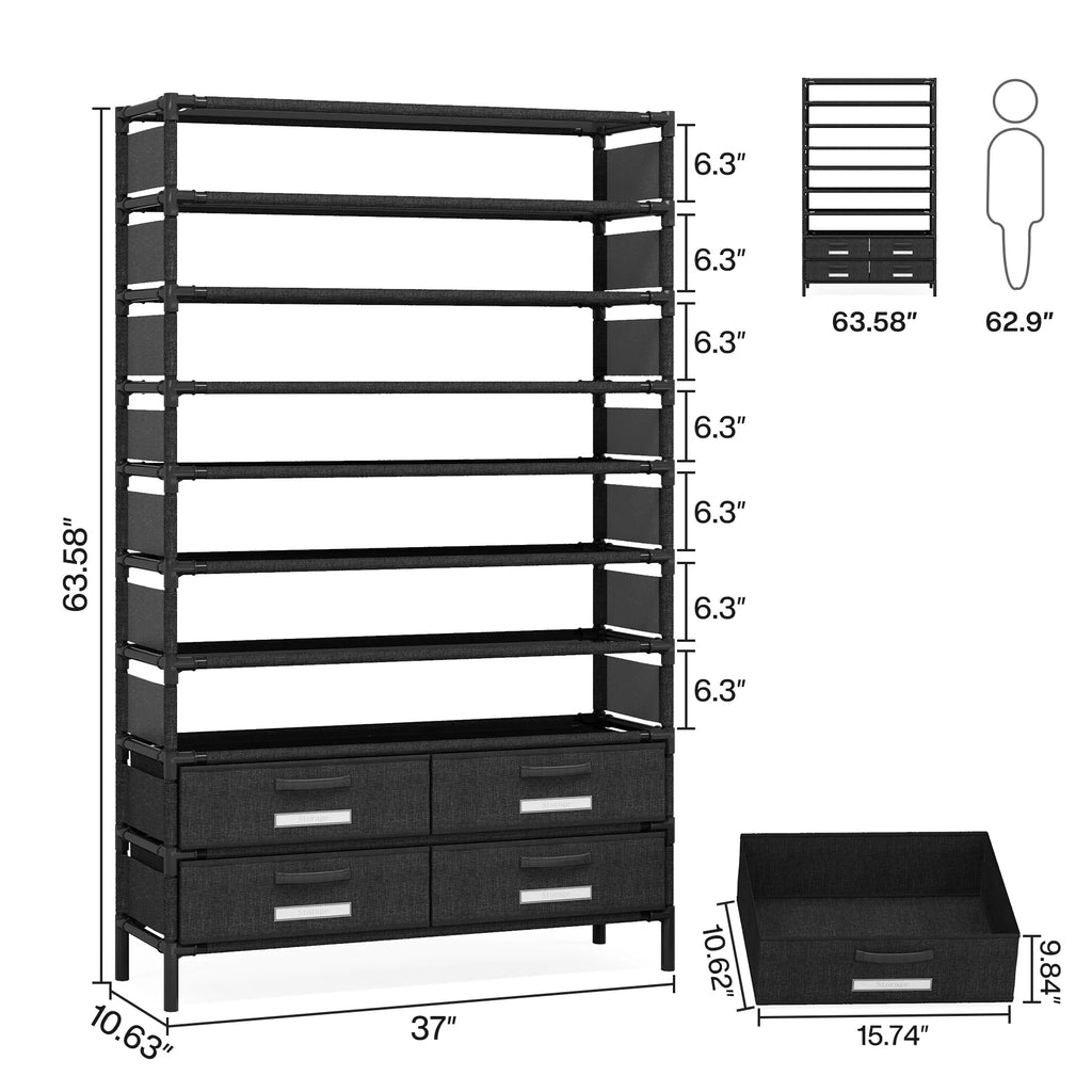 10 Tier Shoe Rack Organizer with 4 Bins Drawers for Closet Entryway,