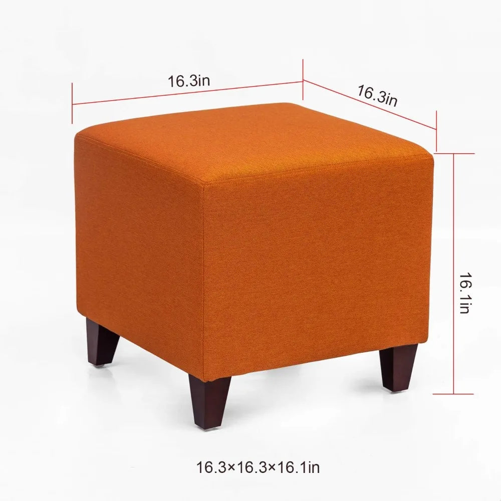 Square Ottoman Fabric Cube Foot Rest Stool with Wooden Legs