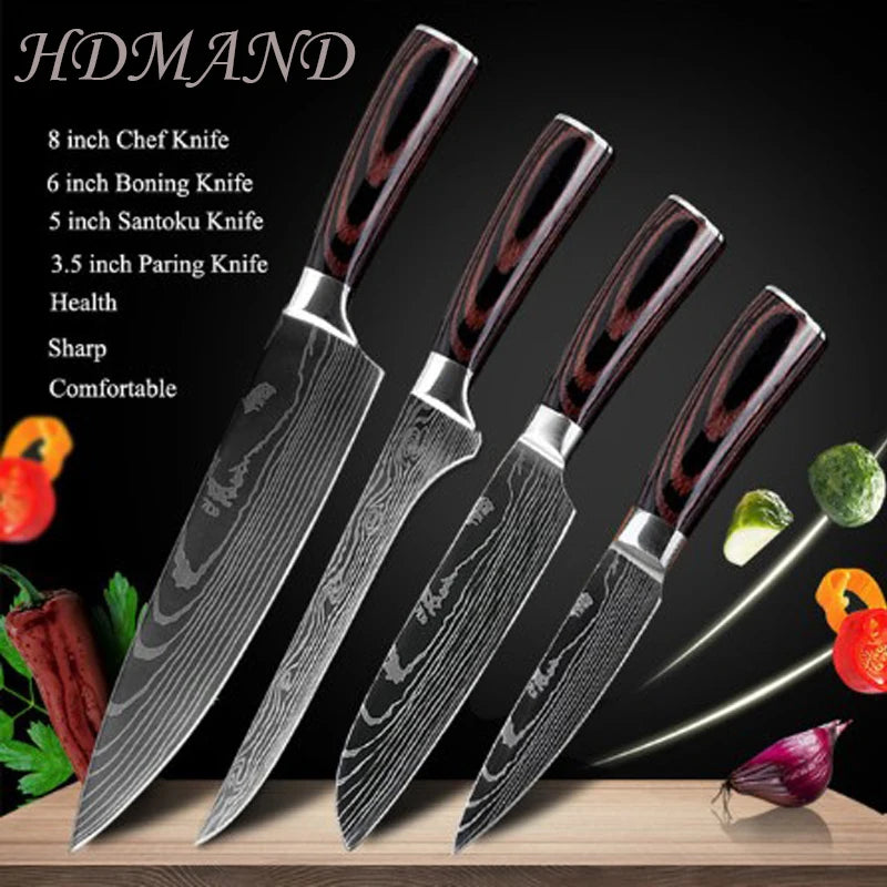 Sharp Chef Knife Stainless Steel Laser Damascus Style Cleaver