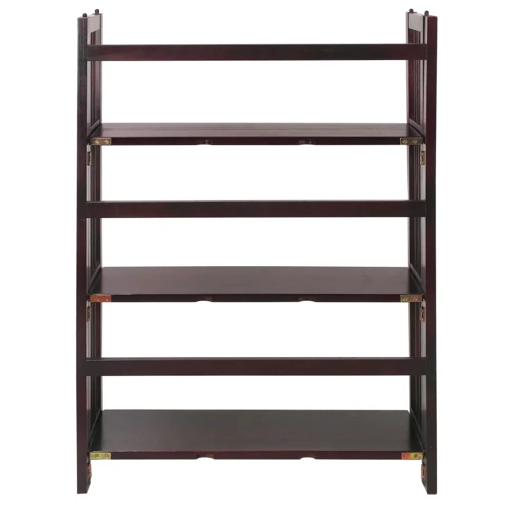 3 Tier Folding Bookcase  Espresso Open Storage Book Shelves