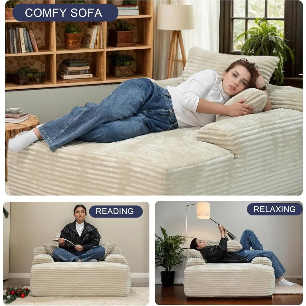 Boneless Couch Deep Seat with 3 Pillows