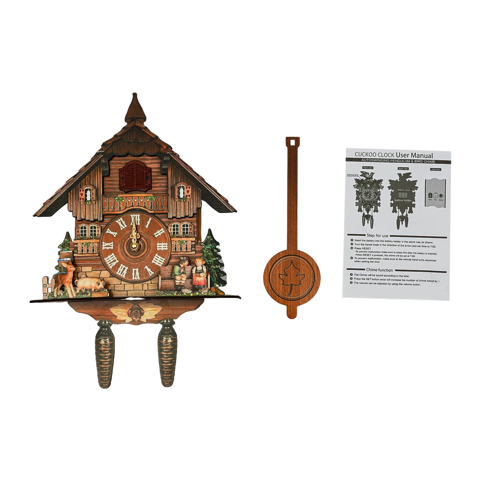 Cuckoo Retro Wooden Wall Clock with Pendulum
