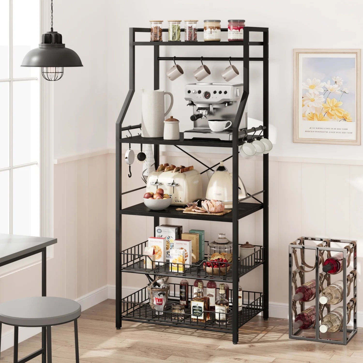 Kitchen Bakers Rack Microwave Oven Stand with 2 Large Wire Basket