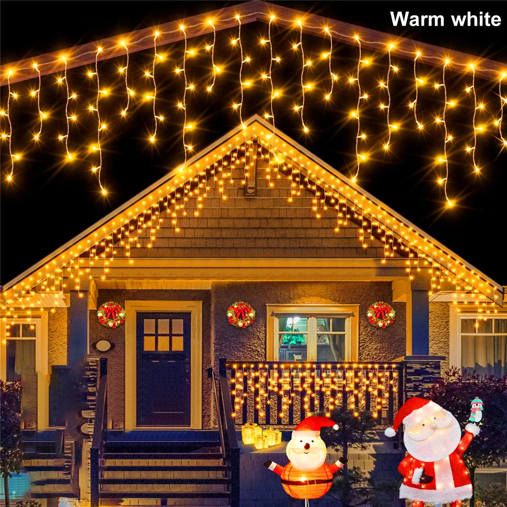 Solar Icicle Curtain Lights 8 Modes Outdoor Waterproof