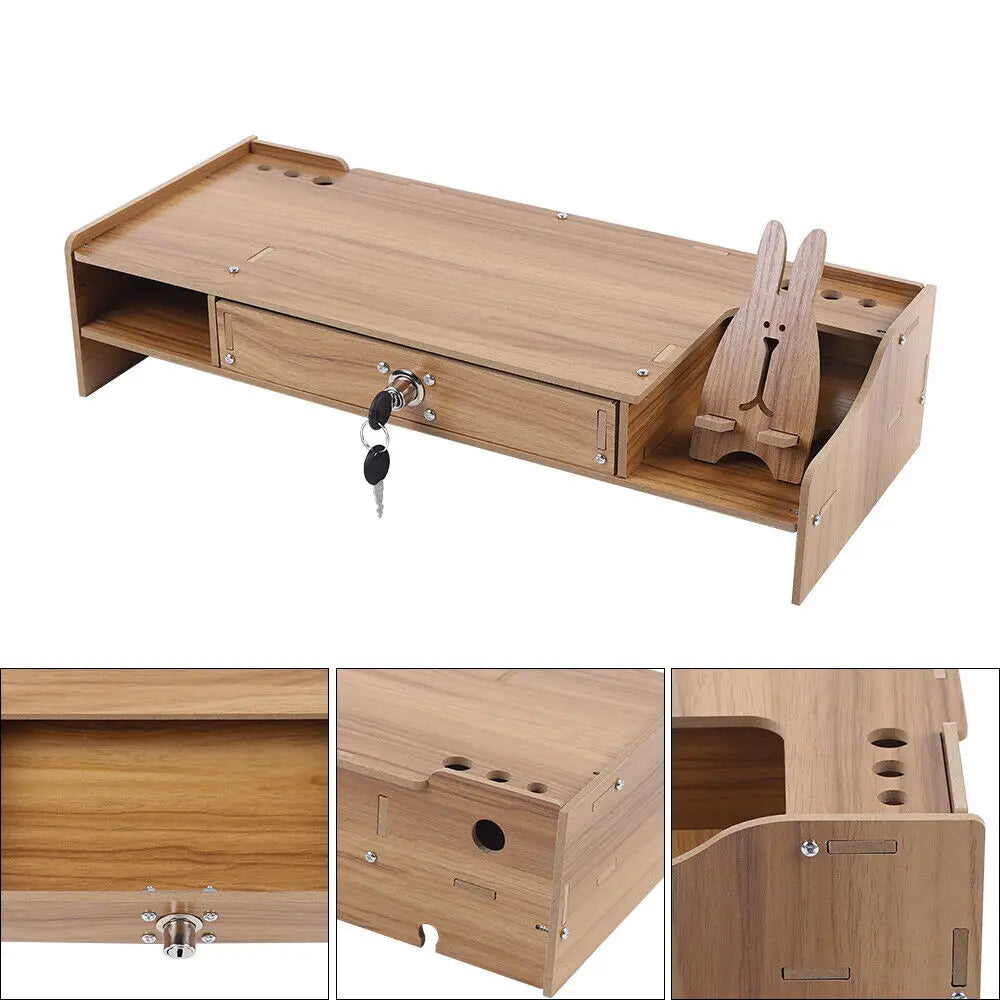 Wood Monitor Riser with Drawer Computer