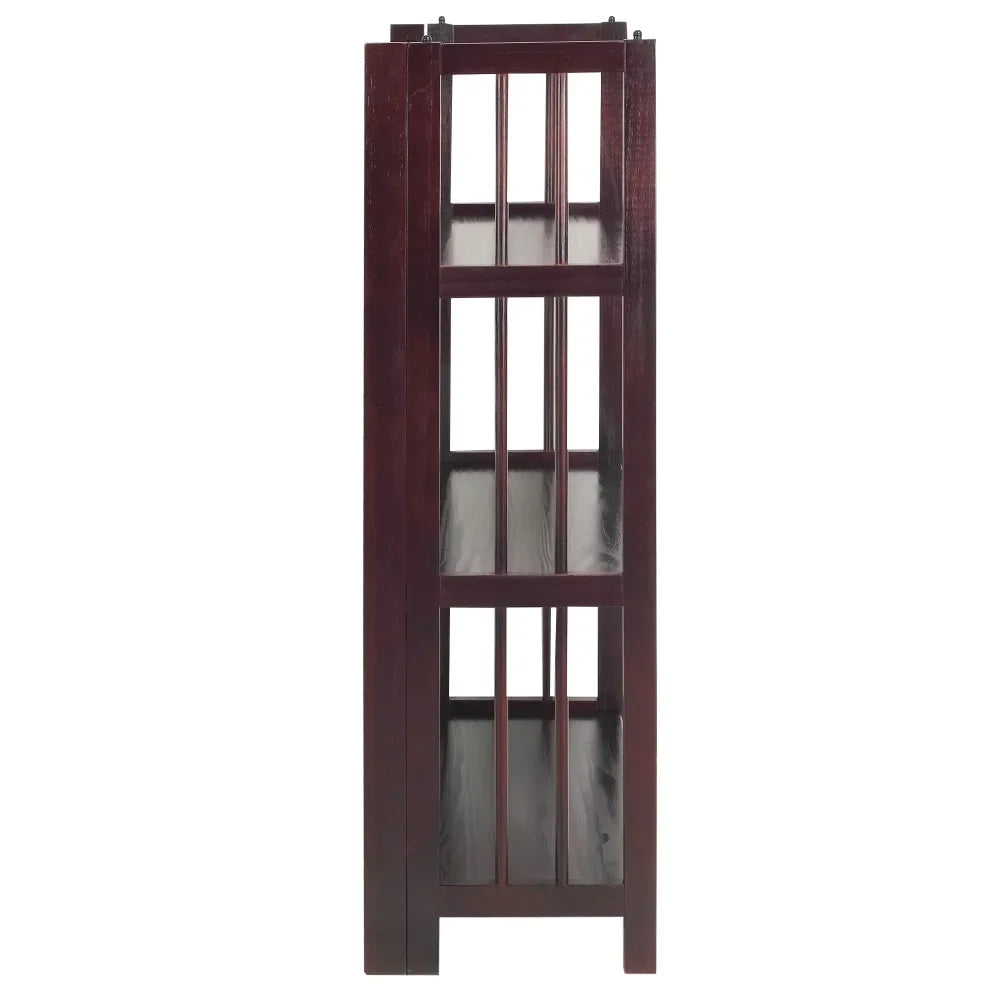 3 Tier Folding Bookcase  Espresso Open Storage Book Shelves