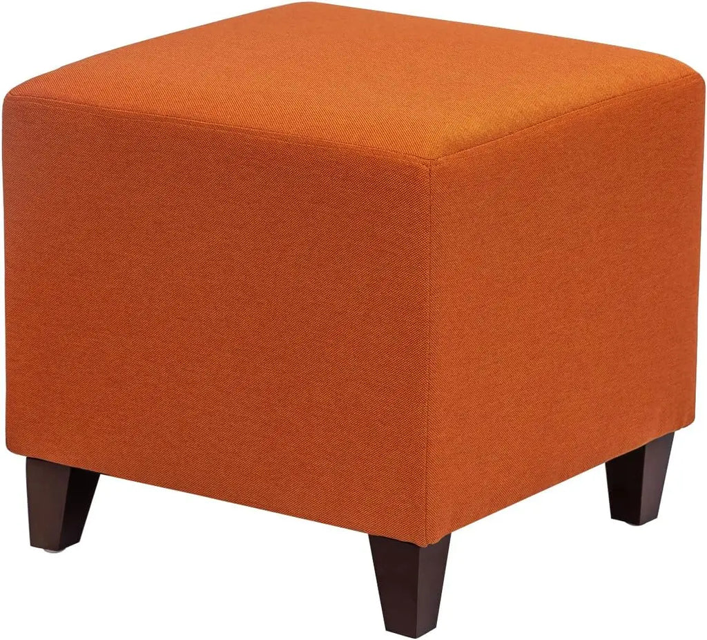 Square Ottoman Fabric Cube Foot Rest Stool with Wooden Legs