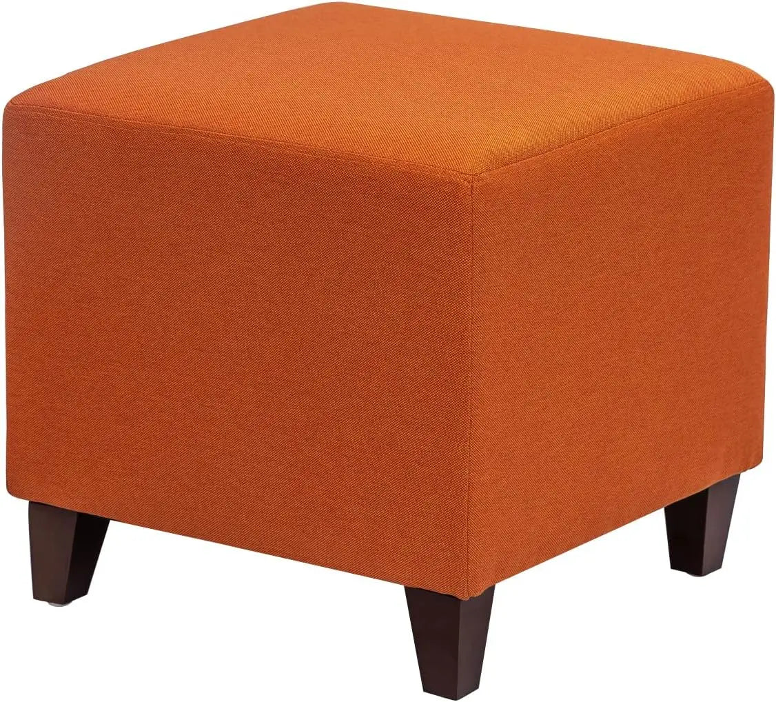 Square Ottoman Fabric Cube Foot Rest Stool with Wooden Legs
