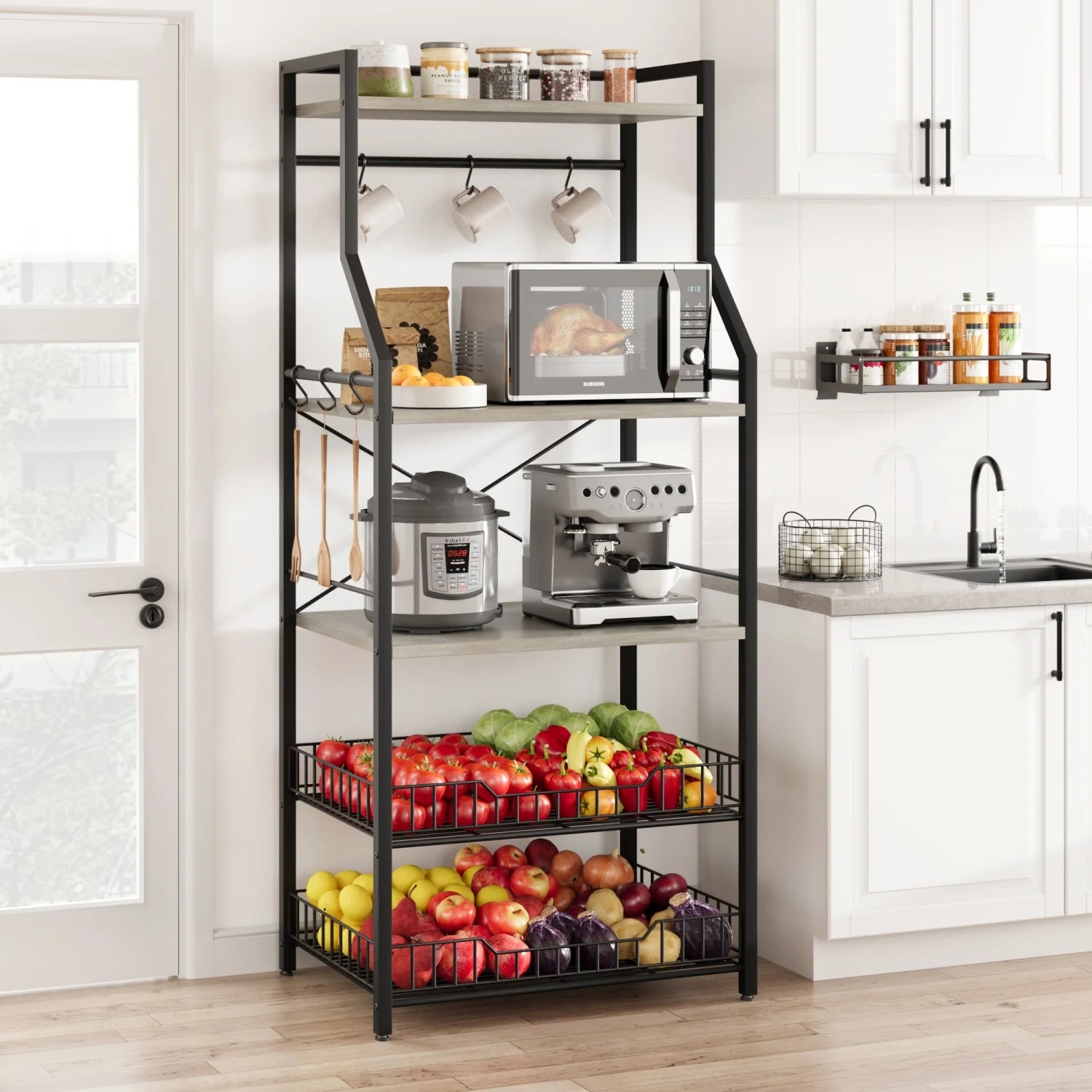 Kitchen Bakers Rack Microwave Oven Stand with 2 Large Wire Basket