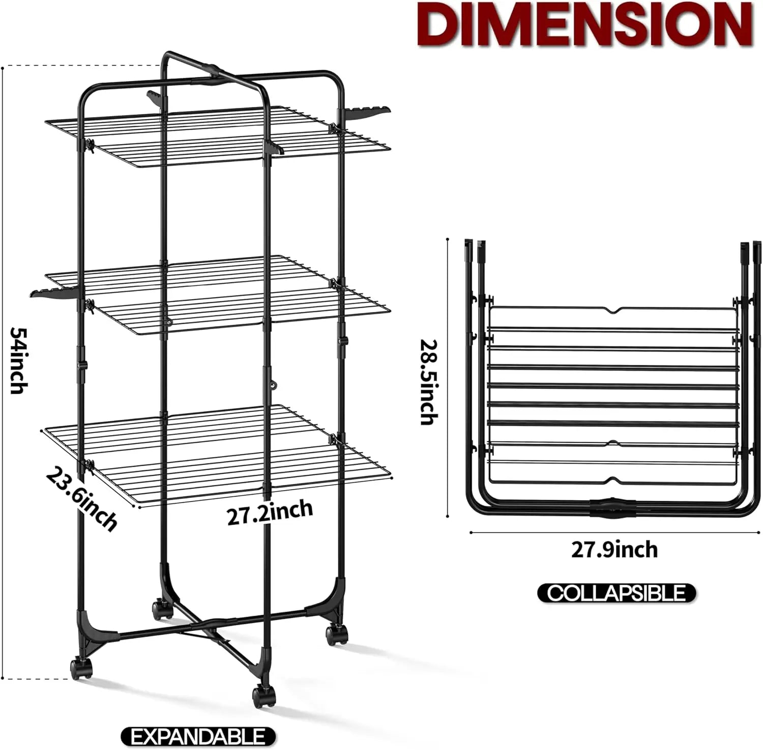 Clothes Drying Rack with Wheels and 4 Hooks Indoor-Outdoor Use