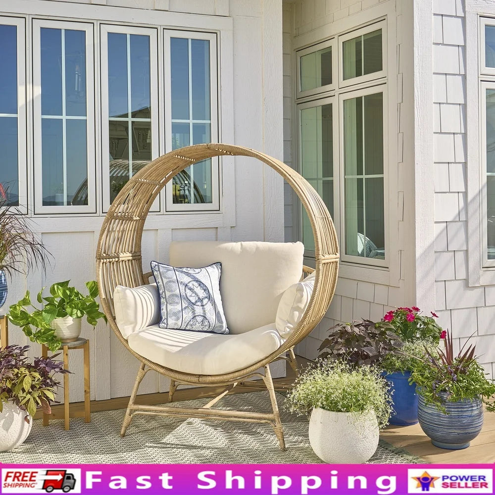 Outdoor Wicker Egg Chair with Cushions Patio Balcony