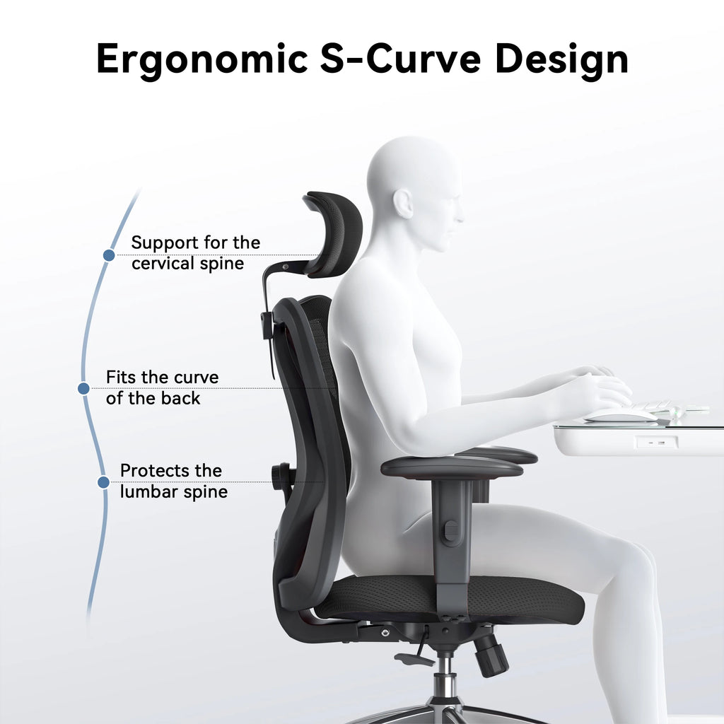 Ergonomic Office Chair Adjustable Headrest 2D Armrests Lumbar Support