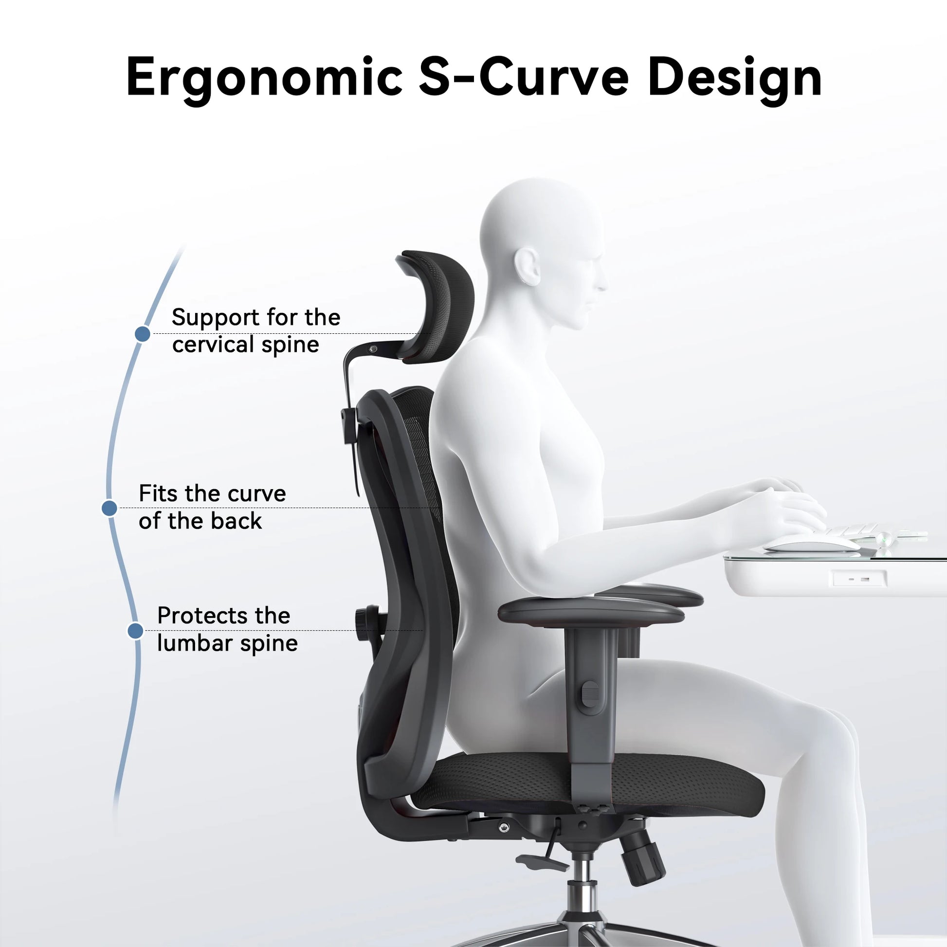 Ergonomic Office Chair Adjustable Headrest 2D Armrests Lumbar Support