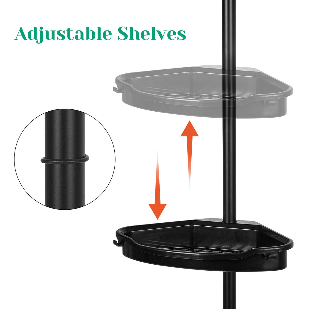 Rustproof Shower Caddy Corner , 4-Tier Adjustable Shelves with Tension Pole