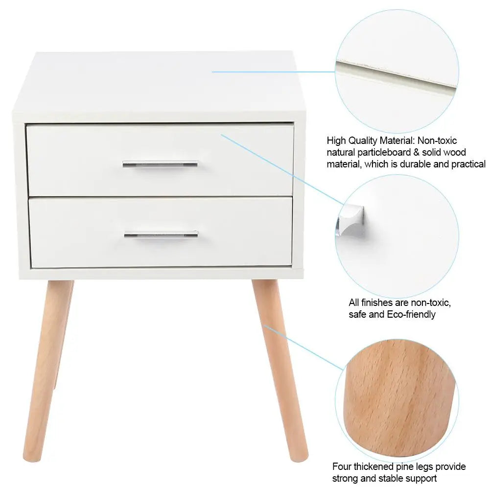 Stable Bedside Table with Two Drawers Nightstand