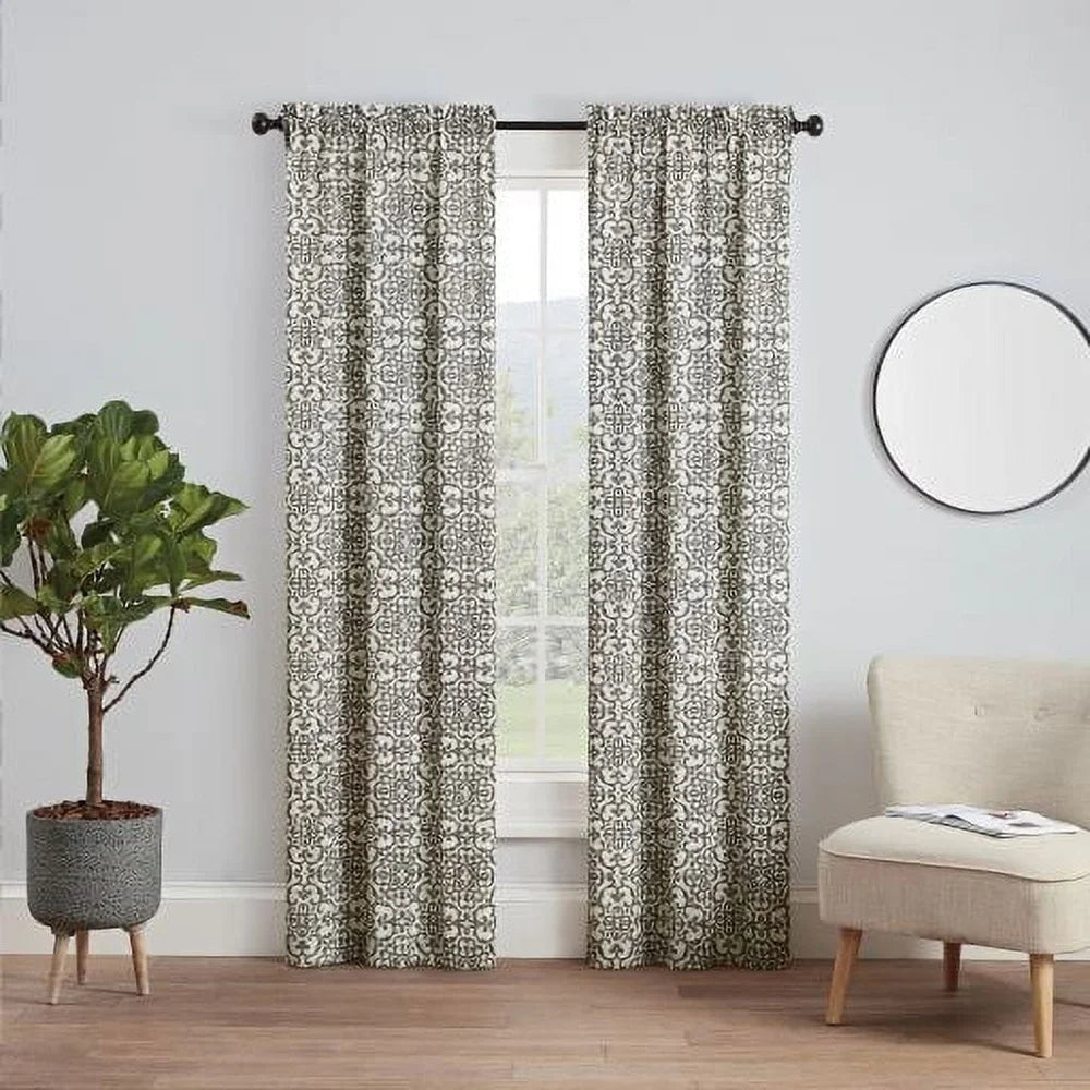 Window Curtains Rod Pocket Semi Sheer Medallion Print 2-Pack